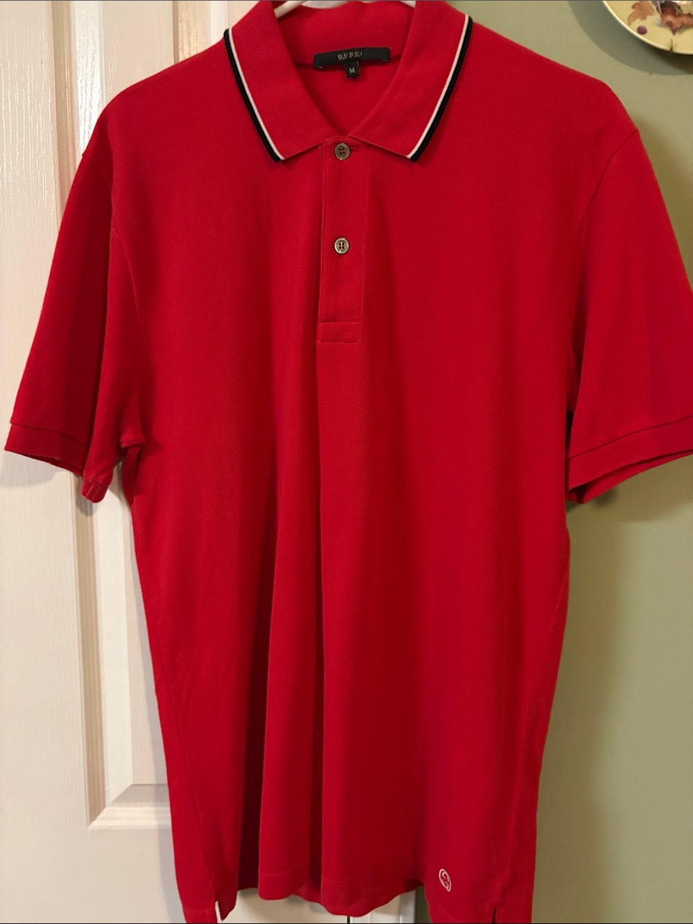 Gucci Red Polo with Black & White Collar Trim